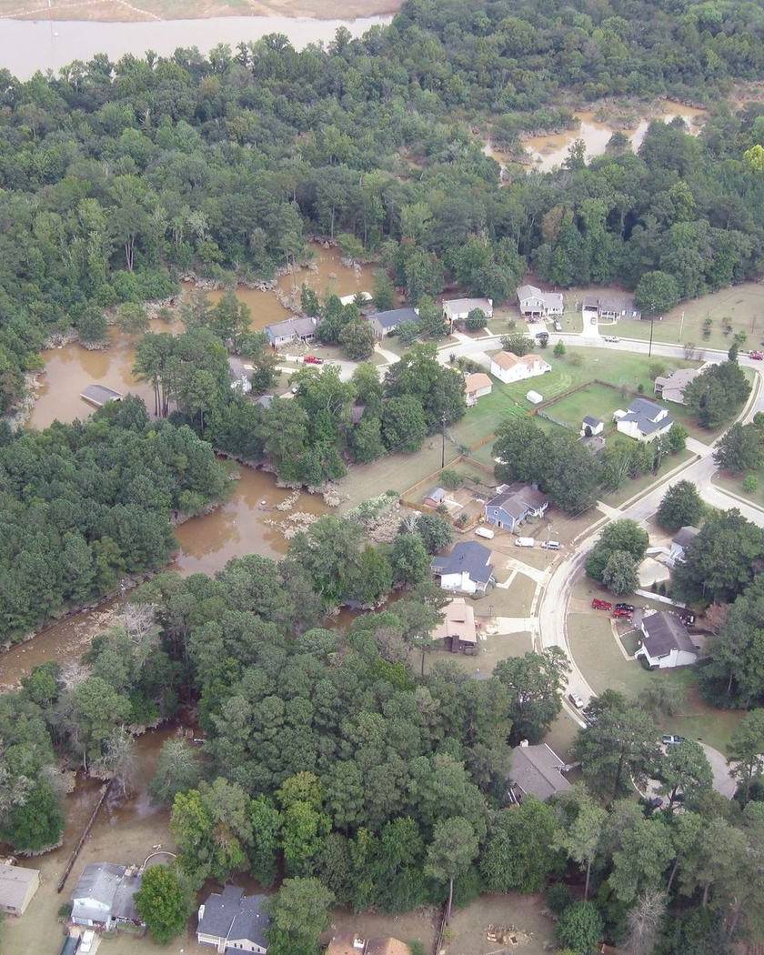 Aerial view of floodwater around homes in Georgia