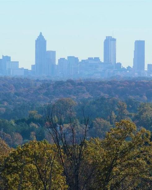The Atlanta skyline seen over the trees from Mableton, Georgia