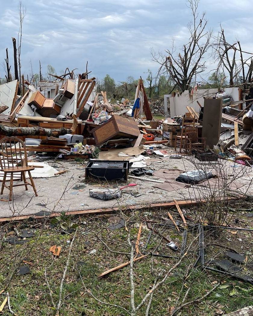 A home destroyed by a tornado in West Point, Georgia