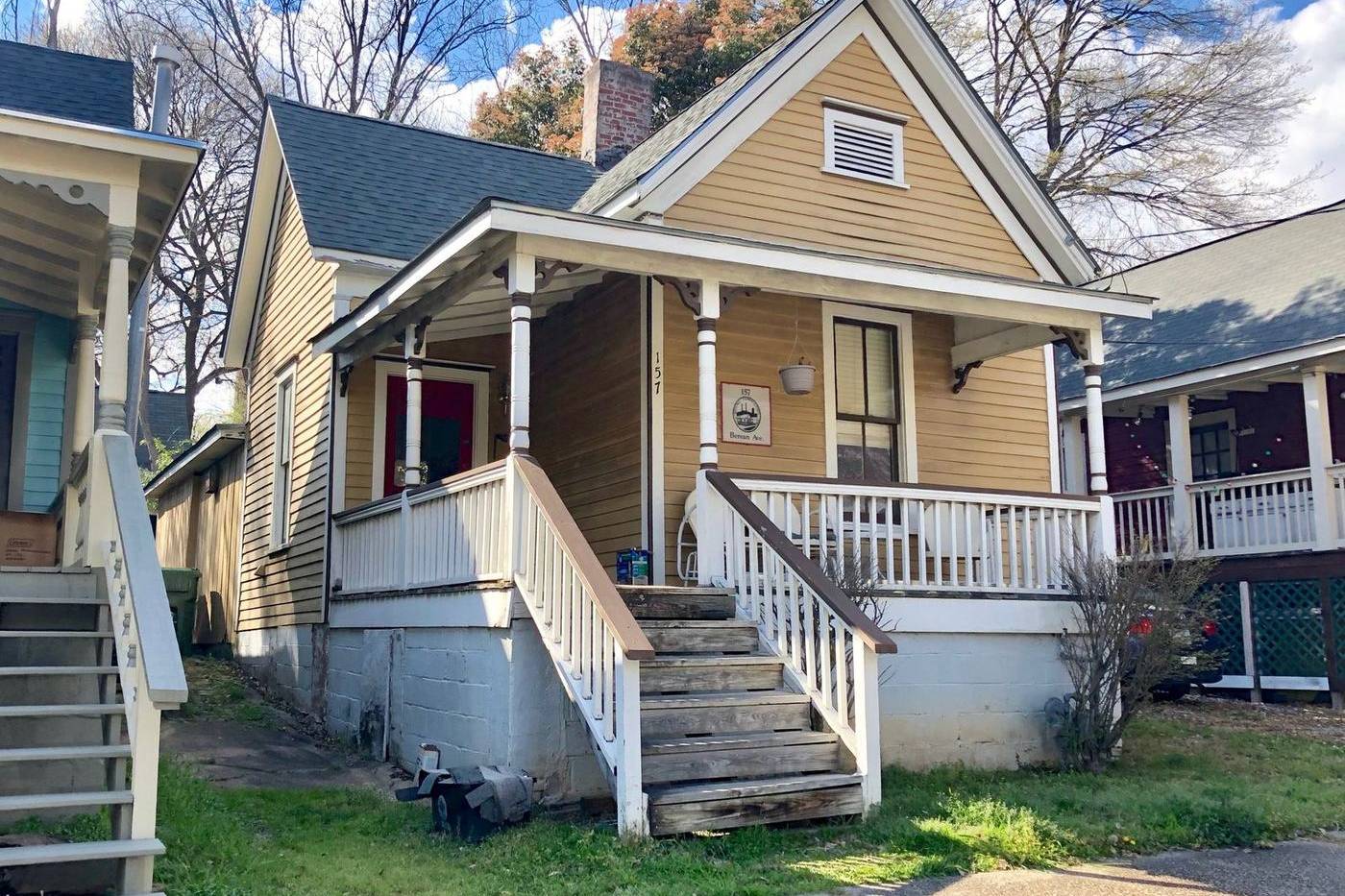 A cottage with tall front steps in Cabbagetown, Atlanta