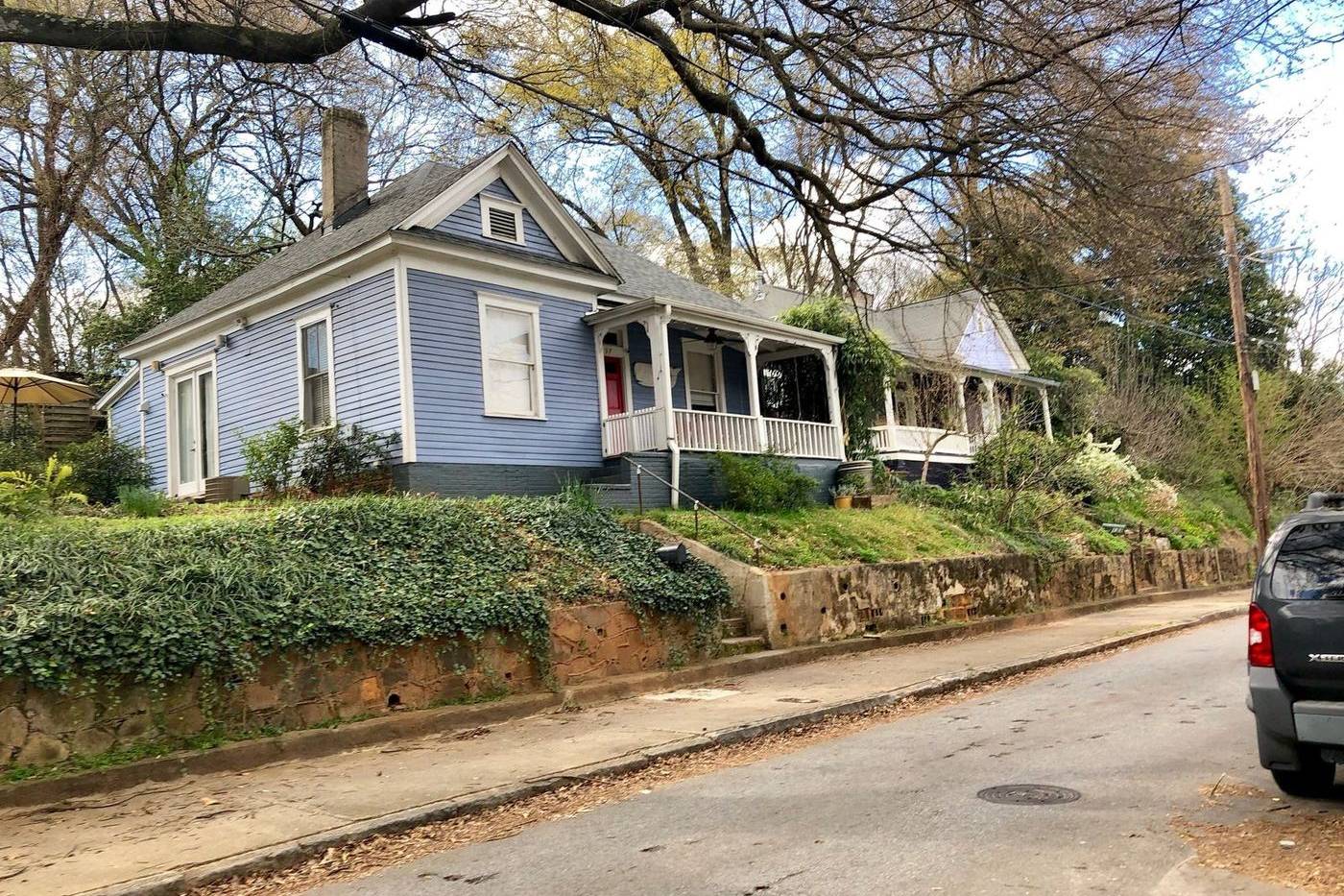 A row of houses on a Cabbagetown street in Atlanta